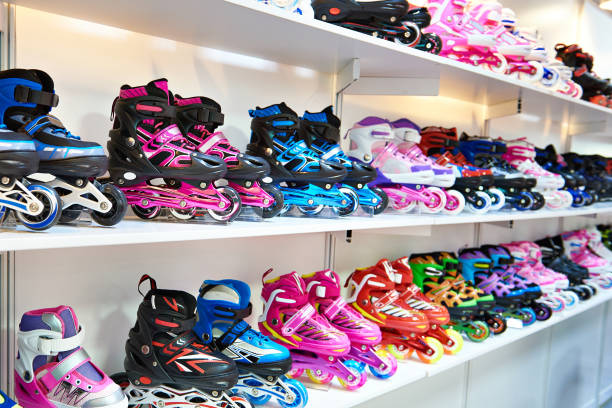 istock Roller skates on shelf of store 865367254