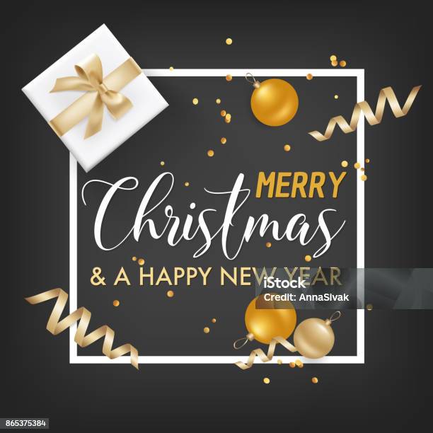 Merry Christmas Golden Glitter Background For Your Greetings Card Flyers Invitation Brochure Posters Banners Calendar In Vector Stock Illustration - Download Image Now