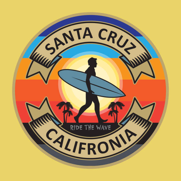 サーファー スタンプまたは記号テキスト サンタクルス、カリフォルニア州を抽象化します。 - text surfing surf palm tree点のイラスト素材／クリップアート素材／マンガ素材／アイコン素材