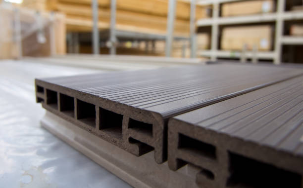 Plastic terrace board lies on the floor