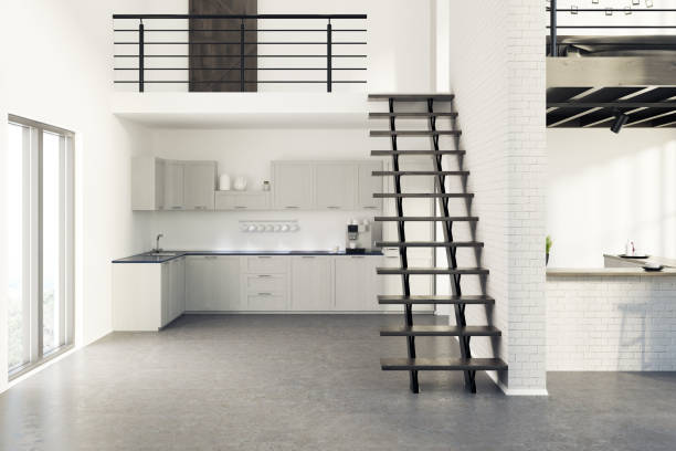 istock White brick kitchen, wooden consoles gray 865385956