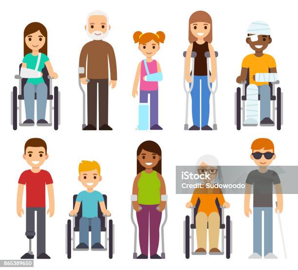 Set Di Caratteri Malati E Disabilitati - Immagini vettoriali stock e altre immagini di Personaggio - Personaggio, Persone, Sedia a rotelle