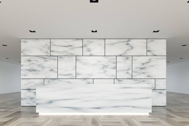 istock Marble and glass reception lobby closeup 865389656