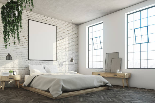 istock White brick bedroom, poster corner 865392114