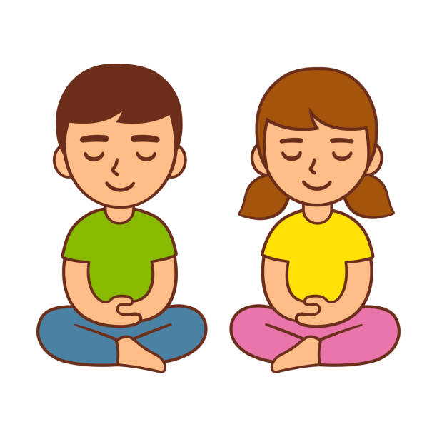ilustracja medytacjowa dla dzieci. - spirituality yoga zen like meditating stock illustrations