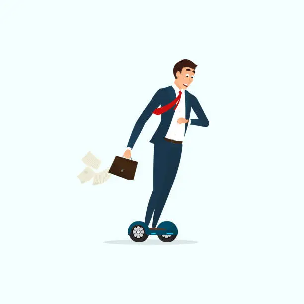 Vector illustration of Businessman moving on hoverboard