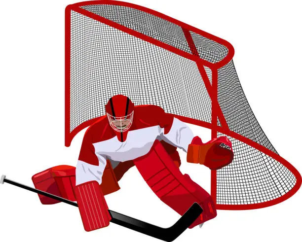 Vector illustration of Hockey goalkeeper in the game