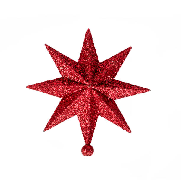 istock Red Christmas Star isolated on white Background. Top View Close-Up Red Star render (isolated on white and clipping path) 865407722