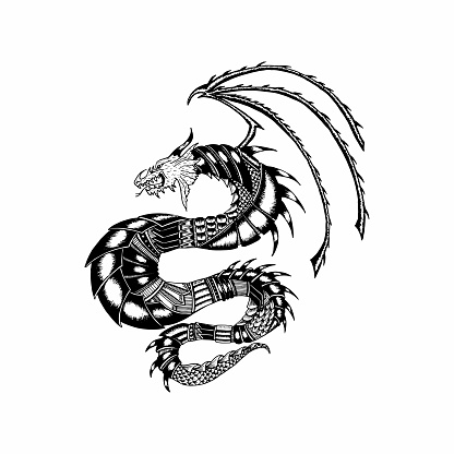 Tribal Dragon Tattoo Design Hand Drawn Illustration Stock Illustration -  Download Image Now - iStock