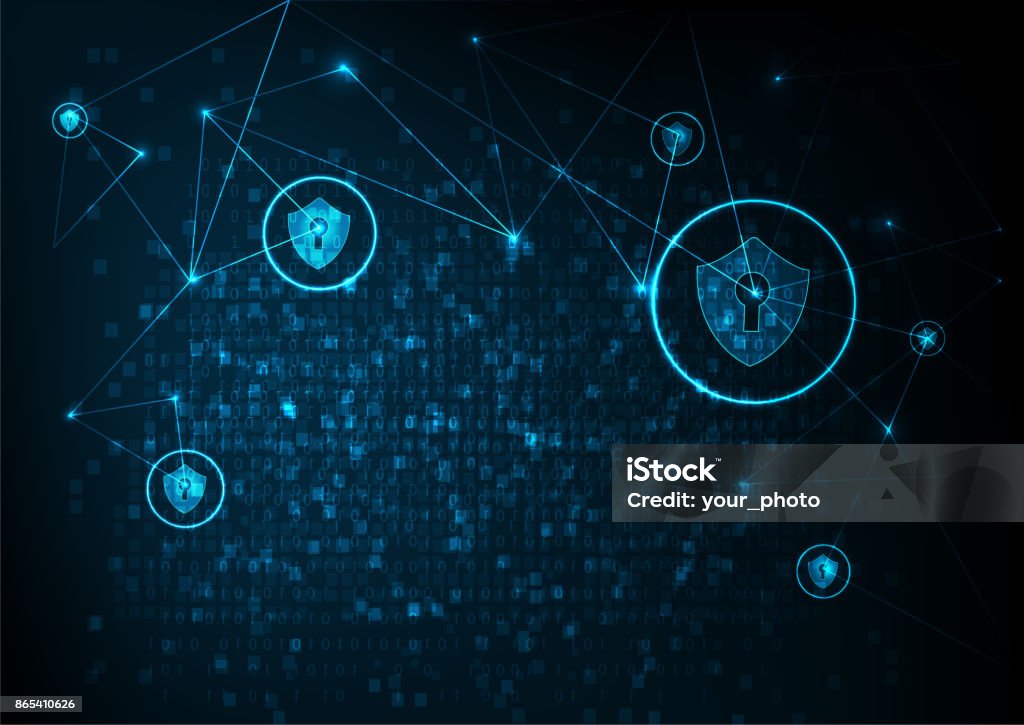 Security concept Internet technology cyber security concept of protect computer virus attack  with  shield  Keyhole icon on Blue abstract background. Network Security stock vector