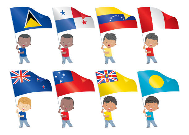 World flags and children Vector world flags and children panamanian flag stock illustrations