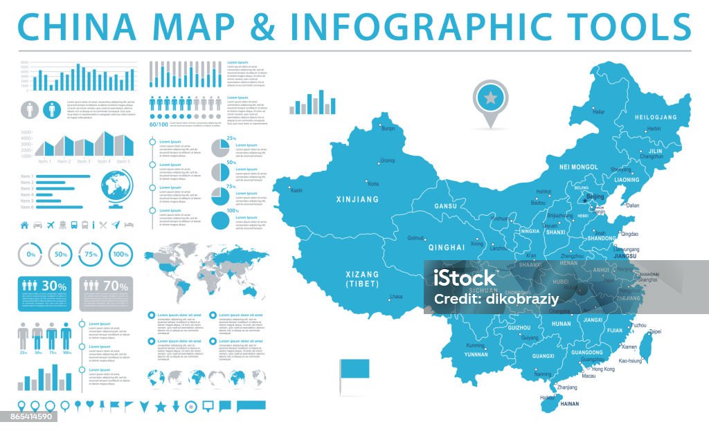 China Map - Info Graphic Vector Illustration China Map - Detailed Info Graphic Vector Illustration China - East Asia stock vector