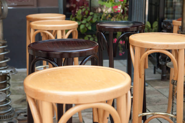 istock Empty tables and chairs on street cafe 865415092