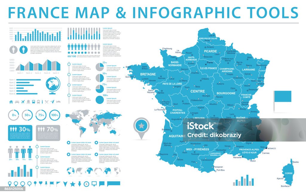 France Map - Info Graphic Vector Illustration France Map - Detailed Info Graphic Vector Illustration Map stock vector