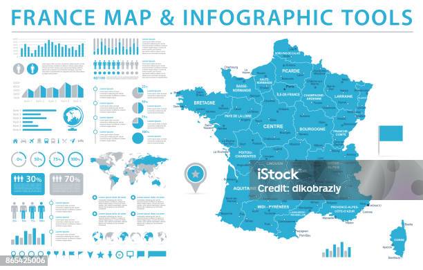 France Map Info Graphic Vector Illustration Stock Illustration - Download Image Now - Map, France, Burgundy - France