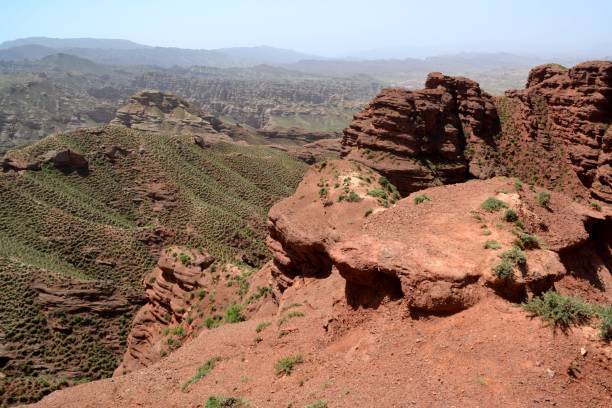 pingshanhu 그랜드 캐년 파노라마, zhangye, 간쑤, 중국 - red rocks rock canyon escarpment 뉴스 사진 이미지