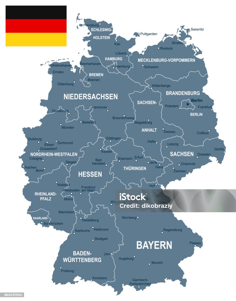 Alemania - mapa y bandera de la ilustración - arte vectorial de Alemania libre de derechos
