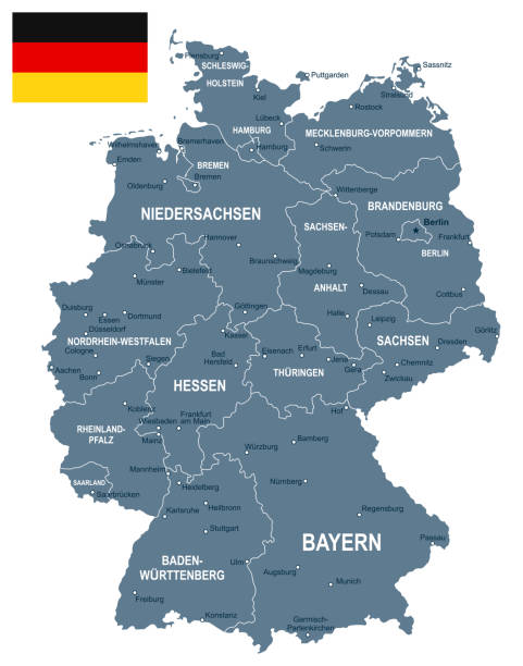 illustrazioni stock, clip art, cartoni animati e icone di tendenza di germania - illustrazione di mappe e bandiere - germany map