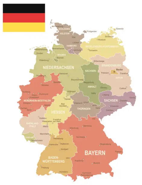 Vector illustration of Germany - vintage map and flag - illustration