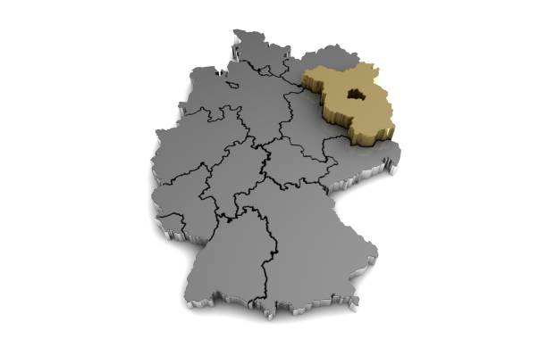 istock Metal germany map, with brandenburg region, highlighted in gold.3d render 865431906
