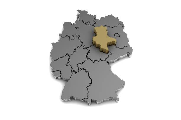 istock Metal germany map, with Saxony-Anhalt region, highlighted in gold.3d render 865431926