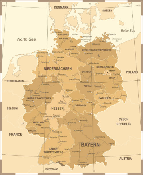 карта германии - винтаж вектор иллюстрация - bayern stock illustrations
