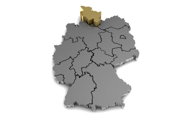 istock metal germany map, with schleswig-holstein region, highlighted in gold.3d render 865431954