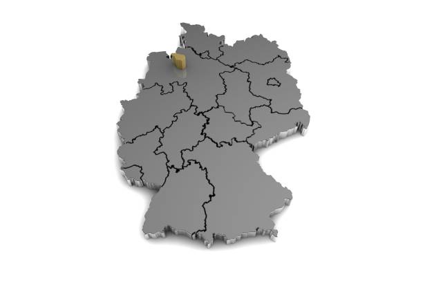 istock metal germany map, with bremen region, highlighted in gold.3d render 865432210