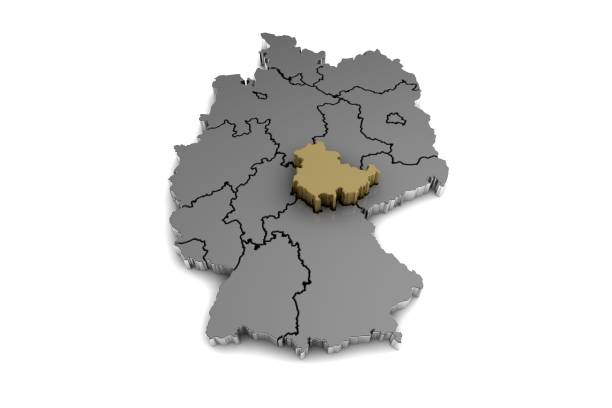 istock metal germany map, with Thuringia region, highlighted in gold.3d render 865432234