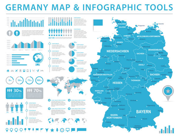 карта германии - информация графический вектор иллюстрация - bayern stock illustrations