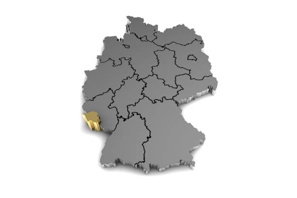 istock Metal germany map, with Saarland region, highlighted in gold.3d render 865432438