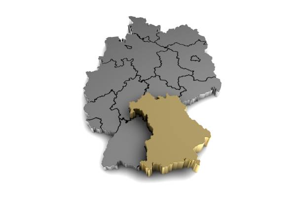istock Metal germany map, with bayern region, highlighted in gold.3d render 865432440
