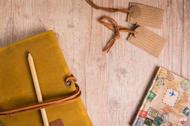 istock Overhead view of items to plan a trip with copy space. 865432756