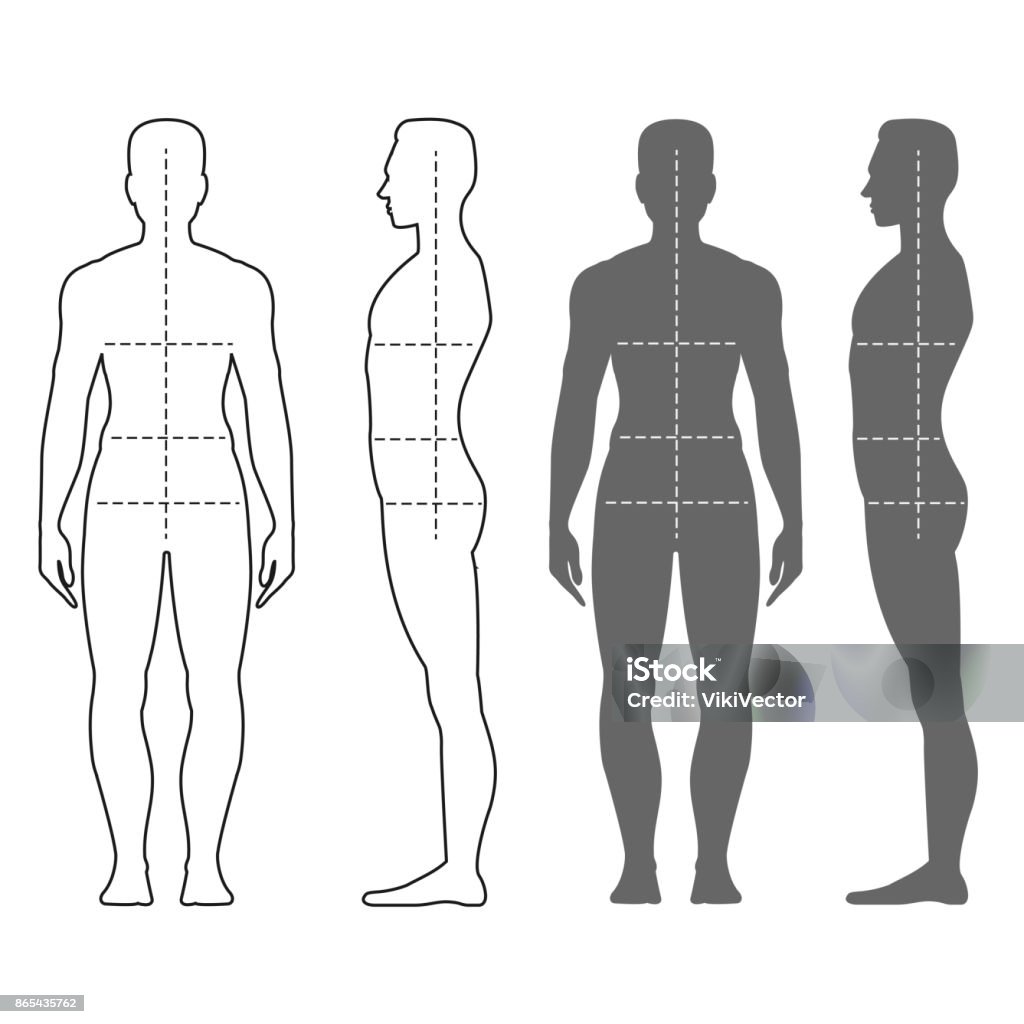 Fashion man silhouette Fashion man silhouette. Model showing outlines for garments, clothes detail design. Vector flat style cartoon illustration isolated on white background The Human Body stock vector