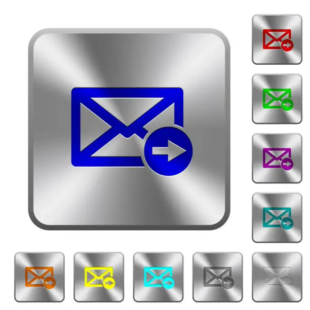 Vector illustration of Mail forwarding rounded square steel buttons