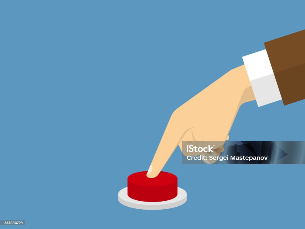 Hand pressing the button. Flat design style. Vector Red stock vector