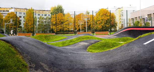 Bicycle track road. Bicycle track road. Located in city playground. bmx racing stock pictures, royalty-free photos & images