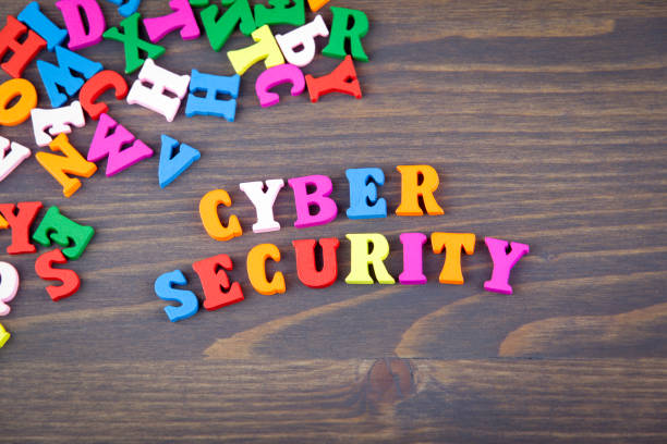 istock cyber security. various colored wooden letters on a dark plate 865452074