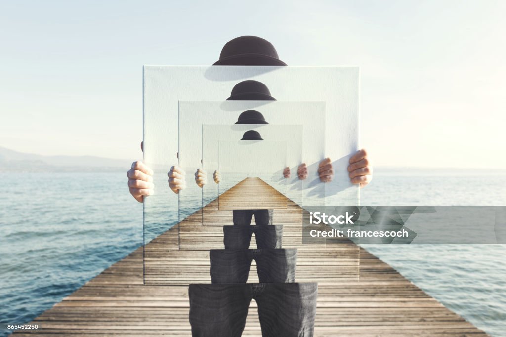 surreal enigmatic picture on canvas Repetition Stock Photo