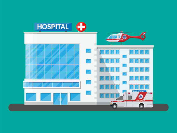 gedung rumah sakit, ikon medis. - hospital building ilustrasi stok