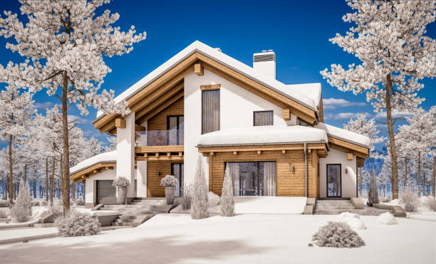 istock 3d rendering of modern cozy house in chalet style 865455978