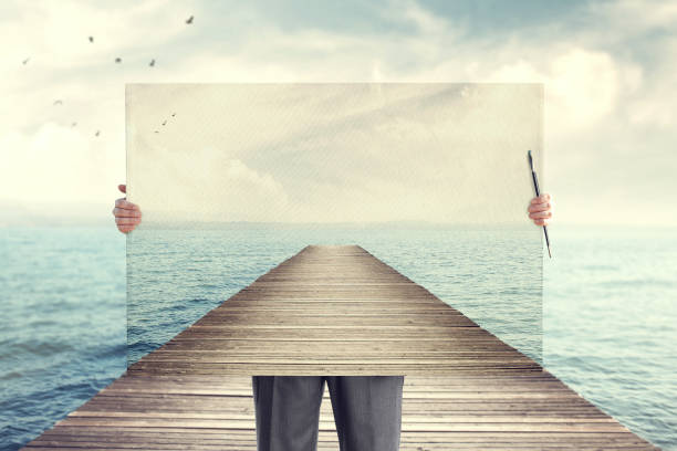 visionary creative painter shows his perfect painting stock photo