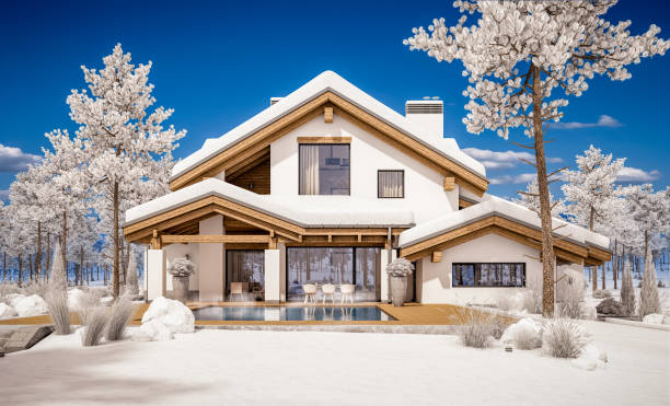 istock 3d rendering of modern cozy house in chalet style 865456102