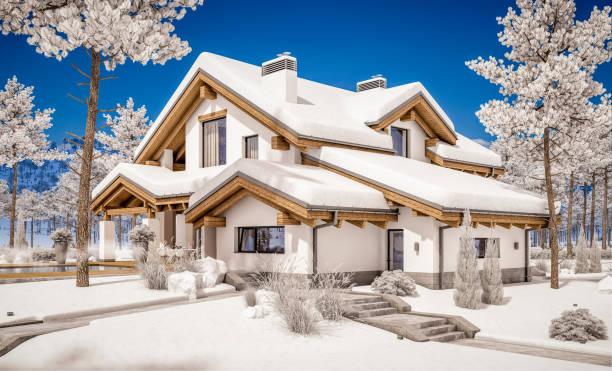 istock 3d rendering of modern cozy house in chalet style 865456158