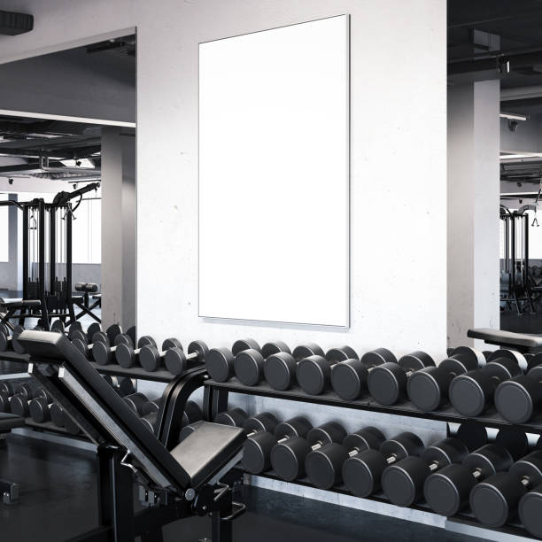 istock Modern gym with picture frame on the wall. 3d rendering 865474476
