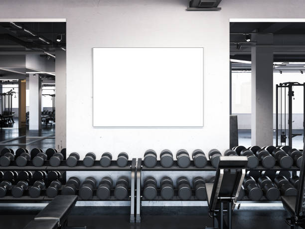 Modern gym with poster on the wall. 3d rendering stock photo