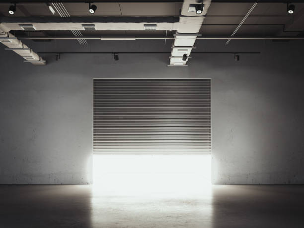 istock Opening door to the garage. Storage facility. 3d rendering 865475104
