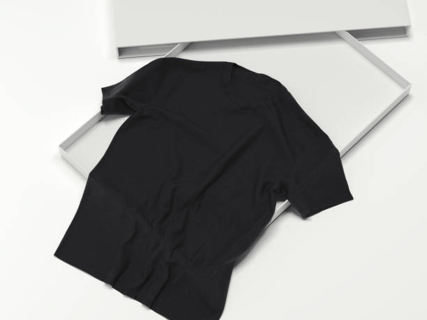 istock Black T-shirt in a white box. 3d rendering 865478582