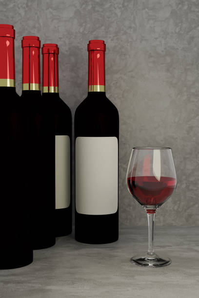 istock 3D rendering of red wine glass and bottles 865489918