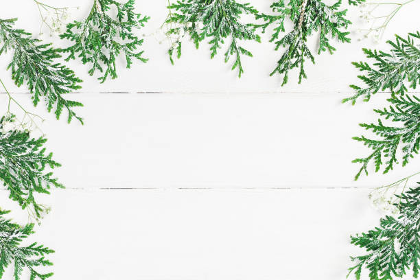 istock Christmas Winter frame on white background. Flat lay, top view 865496064
